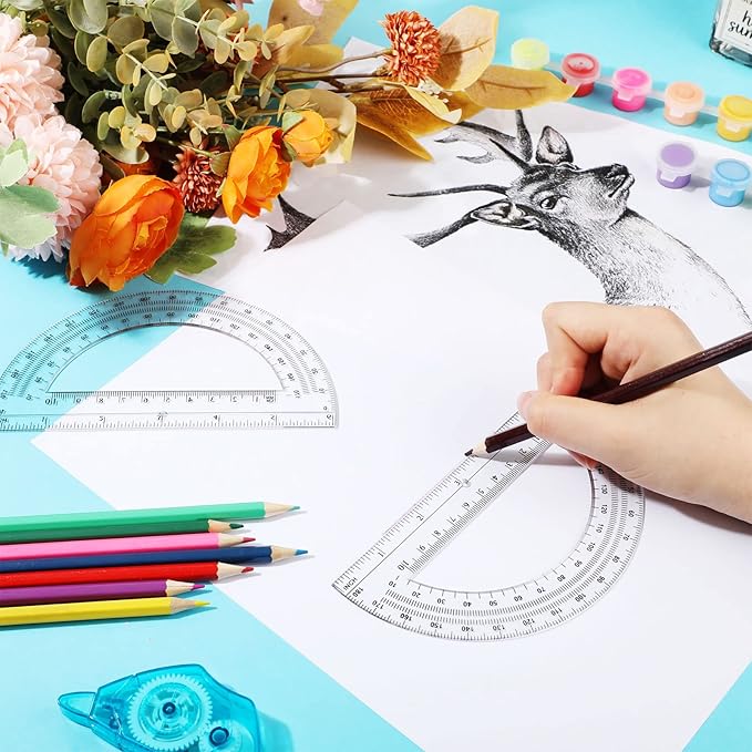 Zonon 50 Pieces Plastic Protractors Bulk Classroom Clear Math Protractors 180 Degrees 6 Inch for Geometry Student, Angle Measurement, Students Back to School Supplies Office Supplies