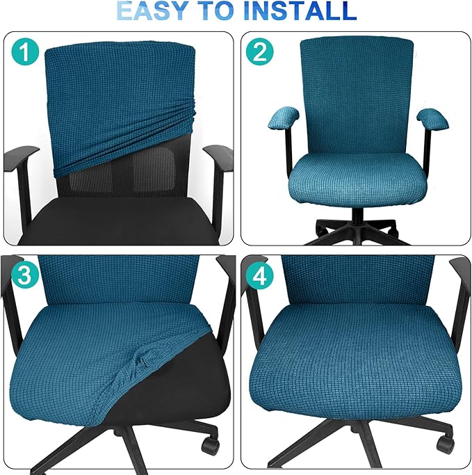 Tallew 4 Pcs Office Chair Covers Set Computer Universal Protective Stretchable Chair Seat Covers Desk Armrest Slipcovers Pads Office Cushion Backrest for Rotating(Emerald Green)