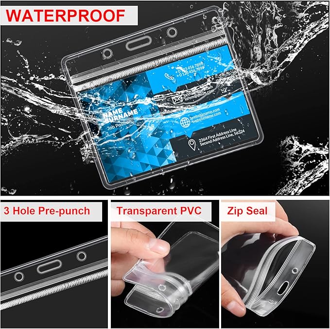 Marspark 100 Sets Clear Name Tags with Lanyard, Lanyards for ID Badges Reusable Strap with ID Holder Plastic Name Badges for Adults Business School Church Conference (Red)