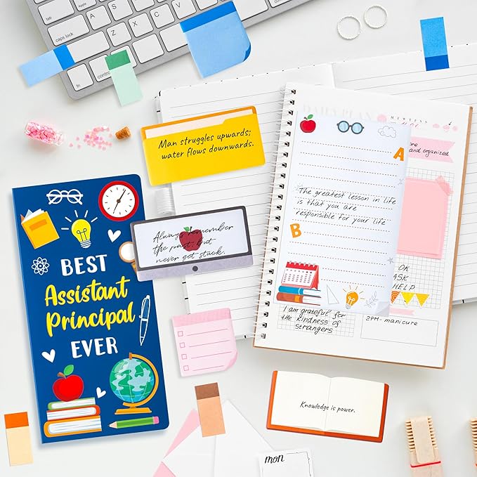 Xqumoi Best Assistant Principal Ever Sticky Notes Set - School Assistant Principal Self-Stick Note Pads Thank You Appreciation Gift Writing Memo Pad Page Marker Back to School Office Supplies