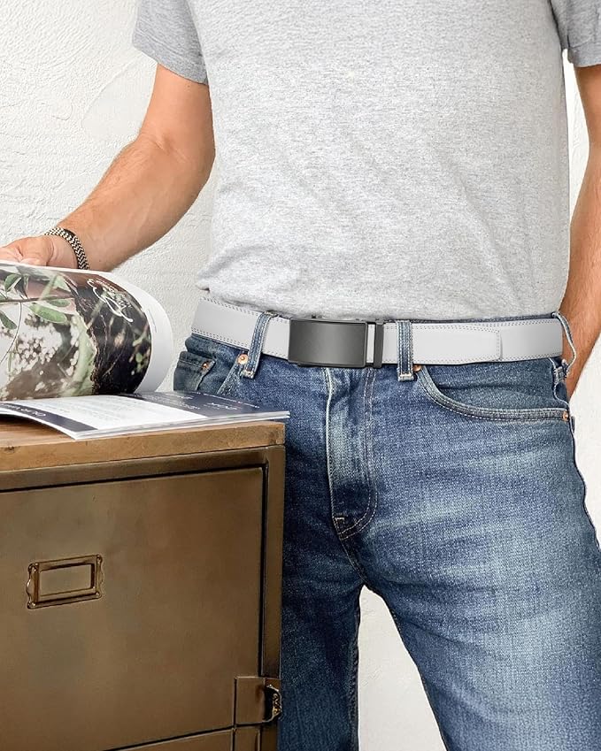 CHAOREN Mens Belt - Mens Ratchet Belt Leather 1 3/8" for Dress Pant - Micro Adjustable Belt Fit Everywhere