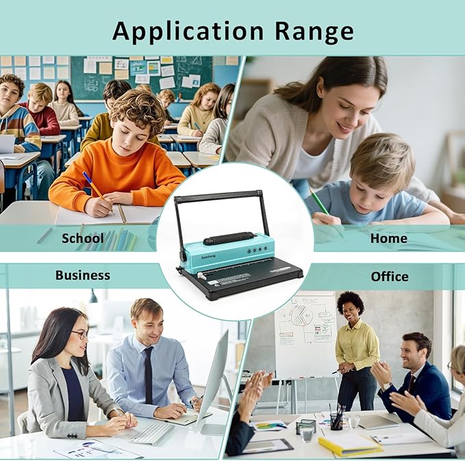 SAMHONG Coil Spiral Binding Machine - Manual Hole Punch - Electric Coil Inserter - Adjustable Side Margin - for Letter Size/A4/A5, Comes with 1 Box 5/16'' Plastic Coil Binding Spines & Plier