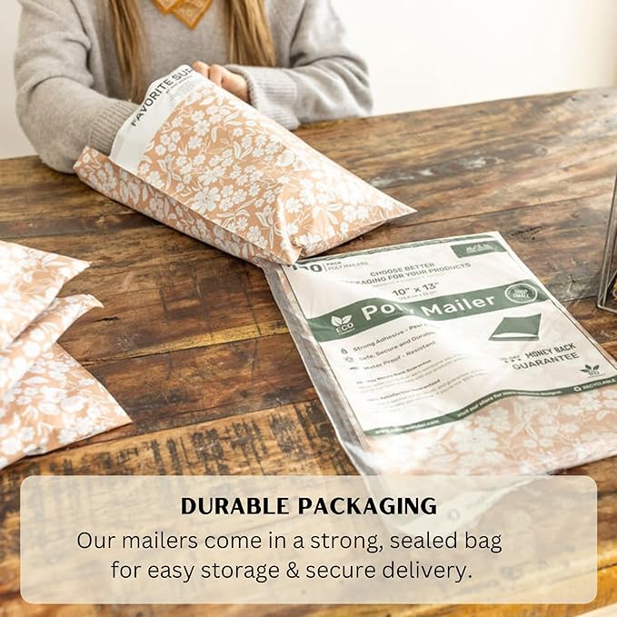 Poly Mailers 10x13 Inch 500 Pack Medium Shipping Bags Strong Thick Mailing Envelopes | Self Sealing Adhesive | Waterproof & Tear Resistant | Small Business Packaging for Clothing - Floral Dusty Pink