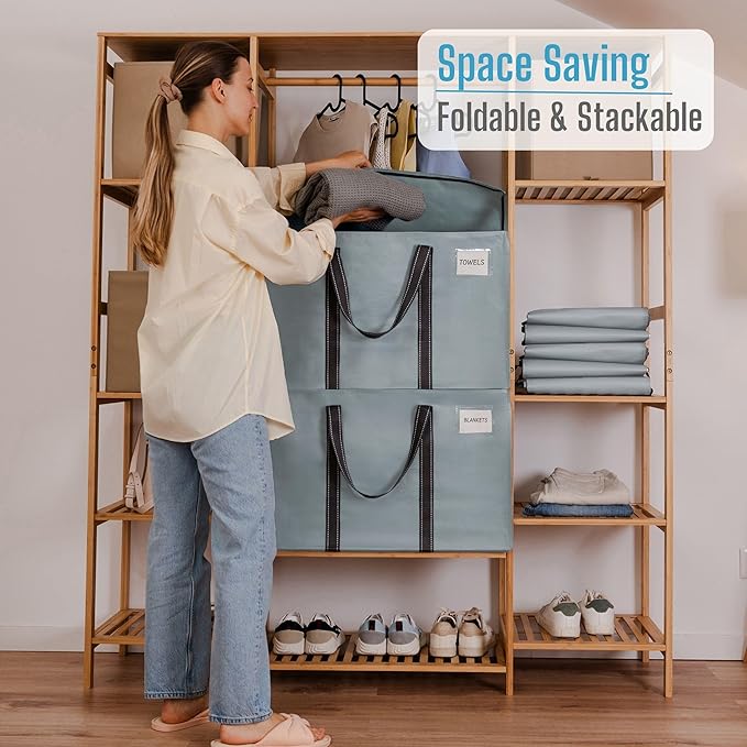 VENO 2 Pack Moving Bags, Heavy Duty, Moving Boxes Alternative, Packing Storage Supplies for Dorm Room Essentials with Zipper for Clothes, Extra Large Totes for Packaging (Light Blue Matte, 2 Pack)