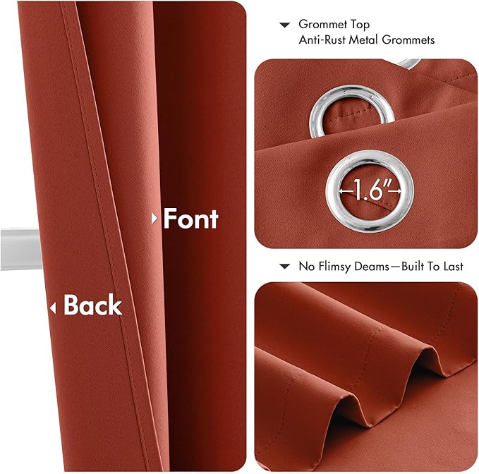MIULEE Burnt Orange Blackout Curtains for Bedroom Living Room 90 Inches Long 2 Panels, Thermal Insulated Room Darkening Drapes Solid Grommet Top Noise Reduction Terracotta Rust Fall Window Treatments