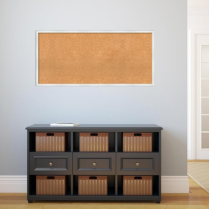 Amanti Art Natural Cork Board for Wall, 21x45 Vision Board with White Frame, Oversize Corkboard Office Decor for Home Organization, Country Rustic Corkboard Pinboard to Display Items for Home