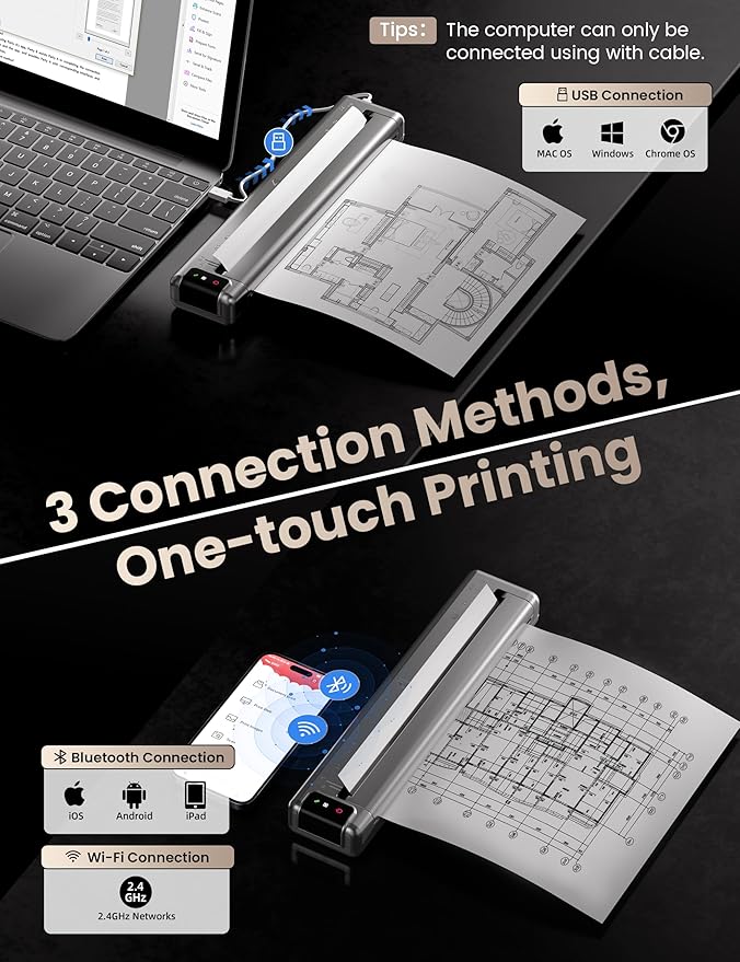 Phomemo Upgraded Q302 Portable Printer, Ultra-High 300dpi Inkless Printer Silent Printing, Wireless Bluetooth Thermal Printer Compatible with Phone & PC, Compact Printers for Business Travel