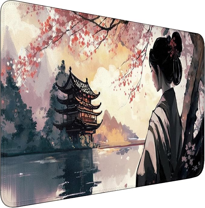 Cherry Blossom Gaming Mouse Pad Large Desk Mat Extended Keyboard Mouse Pad Pink Mousepad with Non-Slip Base and Stitched Edge Gaming Mouse Mat Desk Pad 31.5 X 15.7 in Mouse Pads for Desk Home Office