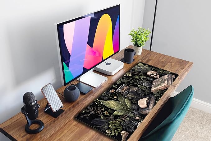 Dark Academia Desk Mat Mouse Pad XL Extended Large Gaming Desk Pad Mousepad, Mystical Green Plant Computer Laptop Keyboard and Mouse Mat, Desktop Protector Mat for Women Girl Office 31.5x11.8 in
