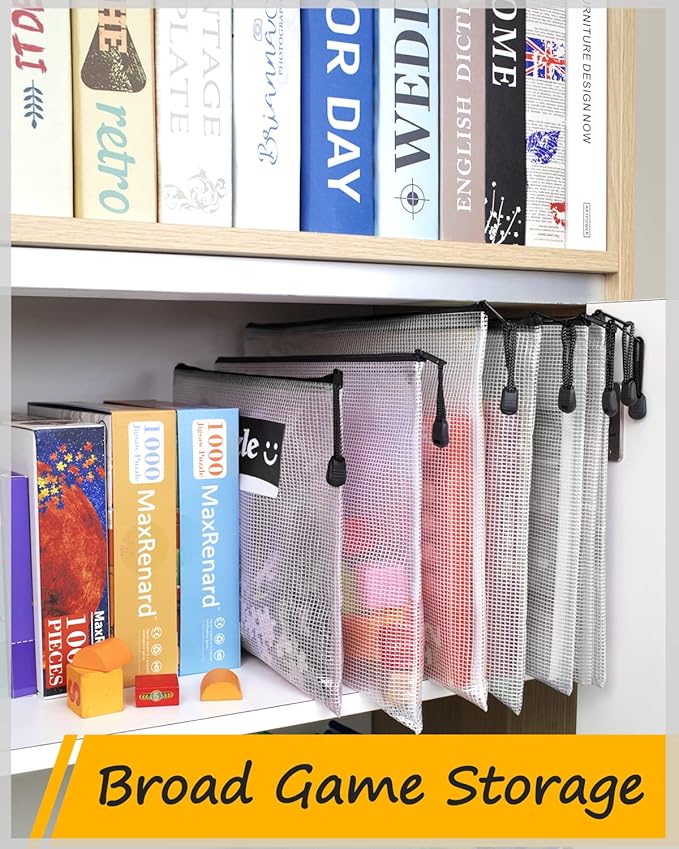 SUNEE 18pcs Plastic Mesh Zipper Pouch, A3, Extra Large, 16x11 in, Water-Resistant Zip Bag for School Office Supplies, Puzzles & Games Organizing Storage (Black, 18 Pack)