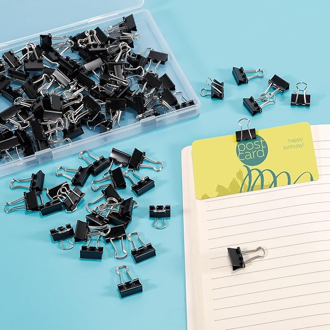 Ufmarine 120 Pcs Mini Binder Clips, Small Binder Clips Black, 15mm Paper Clips for Office