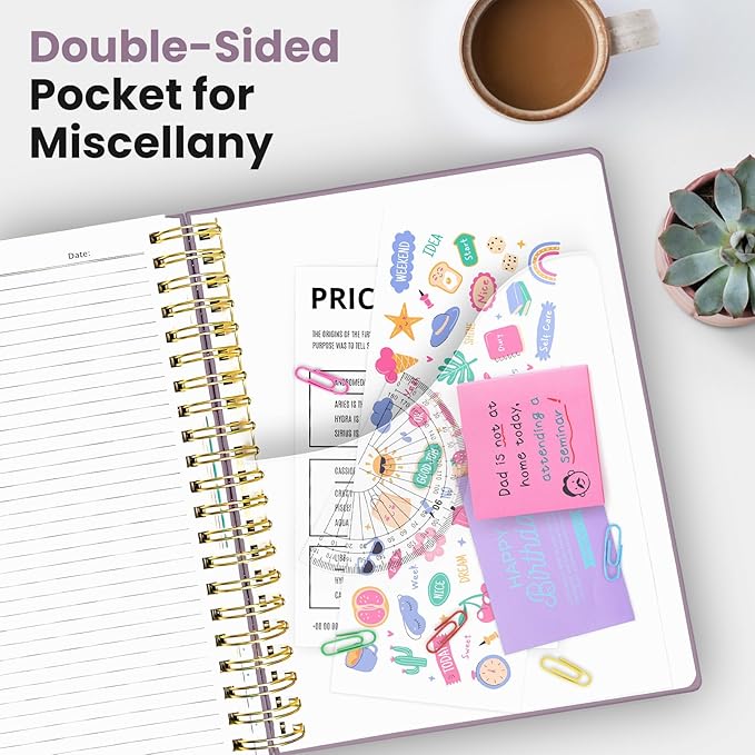 Hardcover Spiral Journal Notebooks for Work With Removable Dividers & Tabs, 8.5"x11" 5 Subject Notebook for Note Taking & Organizer, A4 College Ruled Lined Journal for Women & Writing, Purple, 280 Pages