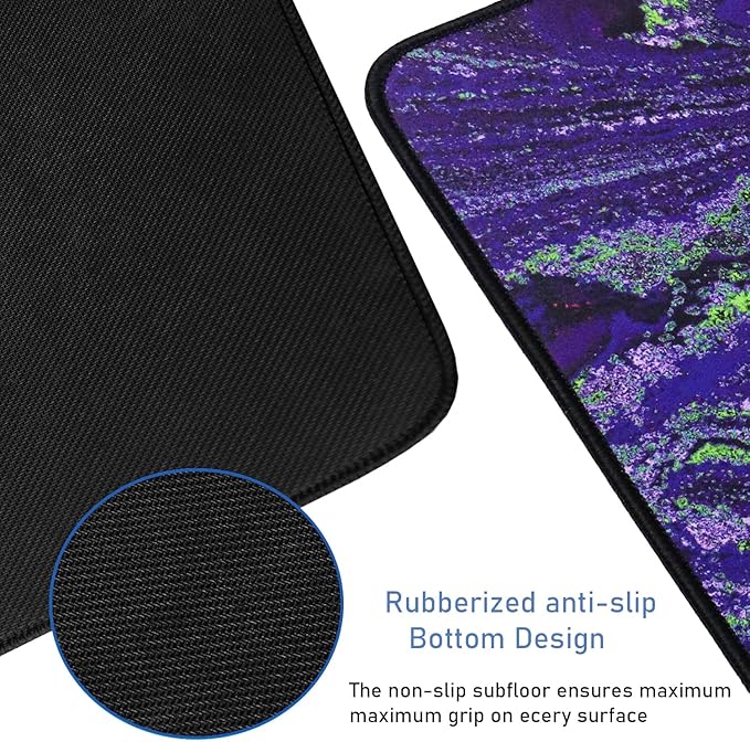 Large Mouse Pad with Stitched Edges, Durable Non-Slip Natural Rubber Base, Waterproof Computer Keyboard Pad Mat for Esports Pros/Gamer/Desktop/Office/Home - Purple Green