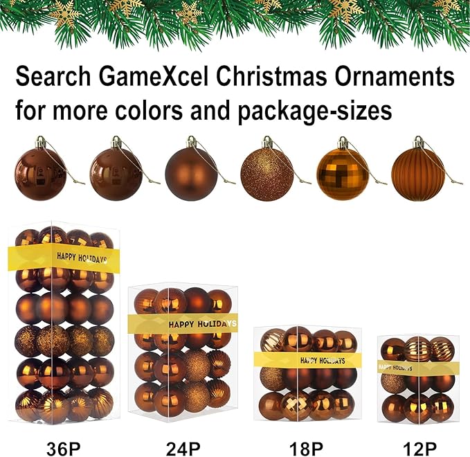 Bronze 2.5" Christmas Balls Christmas Tree Decoration Ornaments Shatterproof Hanging Balls for Birthday Halloween Holiday Wedding Decorations Set of 18pcs