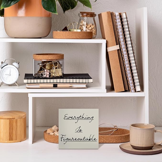 Inspirational Office Decor, Every Thing is Figure Outable Motivational Office Accessories Wooden Box Sign, Positive Gifts for Women, Men Wall Desk Shelf Tabletop Decoration 5x5In
