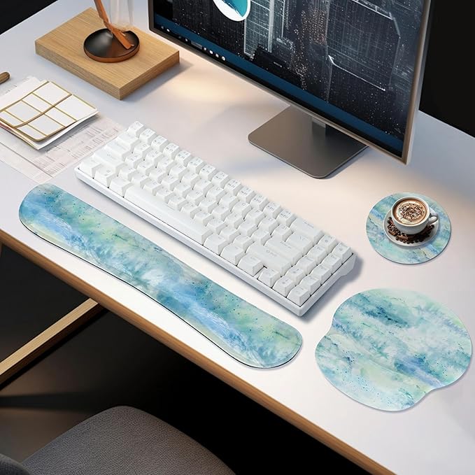 Ergonomic Keyboard Mouse Pad Wrist Rest Support Set for Laptop/Computer/Desktop,Memory Foam Hand Rest Wrist Cushion for Gaming/Office,Lightweight Comfortable & Pain Relief (Landscape Painting)