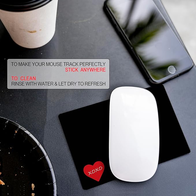 Mouse Pad Adhesive Bottom - Sticks to Any Surface - Portable - Webcam Covers and Screen Cleaner Included (Heart XOXO)