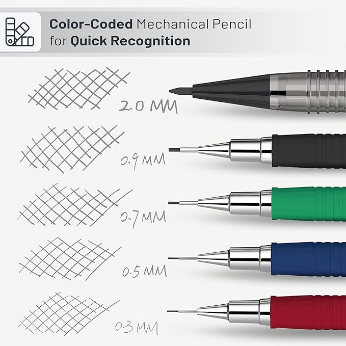 Mr. Pen Mechanical Pencil Set with Lead and Eraser Refills, 5 Sizes - 0.3, 0.5, 0.7, 0.9 and 2 Millimeters, Drafting, Sketching, Illustrations, Architecture, Back to School Supplies