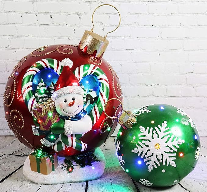 Fraser Hill Farm FFRS018-ORN1-GN Indoor/Outdoor Oversized Jeweled Ball Ornament w/Long-Lasting LED Lights, Green Holiday Decoration, 18"