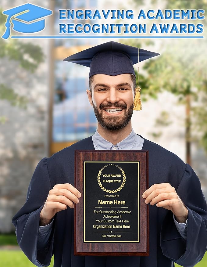 Custom Plaques Personalized Engraved Text and Title, Wooden Awards Employee of the Month Plaque Teacher Retirement Farewell Achievements Thank You Gifts(Gold on Black, 6×8)