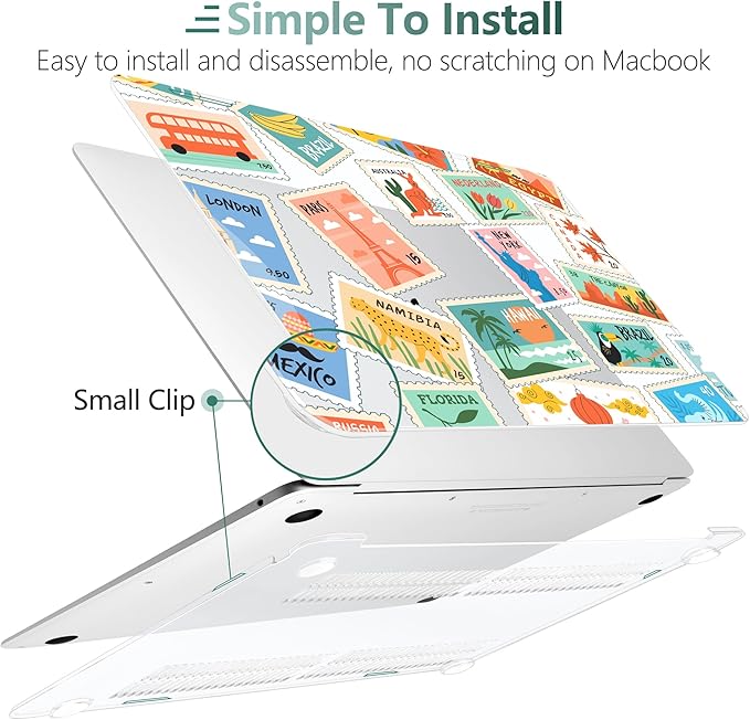 DONGKE for MacBook Air 13 Inch Case 2021-2018, Compatible with A2337 M1 A2179 A1932 Support Retina Display & Touch ID, Hard Shell Plastic Cover with Keyboard Skin - Post Stamps