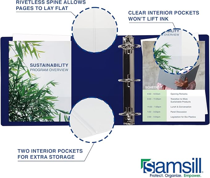 Samsill Durable 1 Inch Binder, Made in The USA, D Ring Binder, Customizable Clear View Cover, Blueberry, Holds 225 Pages