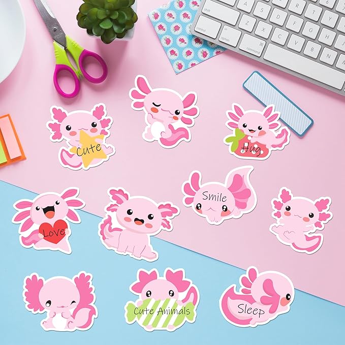 Xqumoi 30 Pack Cute Axolotl Sticky Notes, Mexican Walking Fish Shaped Self Sticky Notepads Animal Writing Memo Pads Teacher Appreciation Gift Back to School Office Supplies Birthday Party Favors