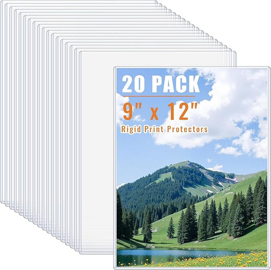 20PCS 9" x 12" Rigid Print Protectors Clear Plastic Sheet Protectors, Heavy Duty Top Loading Document Holder, Menu Cover, Photo Poster Sleeves Hard Plastic Sleeves for Paper Art Prints