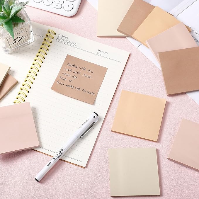 Thenshop 36 Pads Sticky Notes 3''x3'', Self Stick Notes Pads Office Supplies, 50 Sheets/pad Colored Aesthetic Sticky Accessories Home, Office, Notebook(Boho Brown)