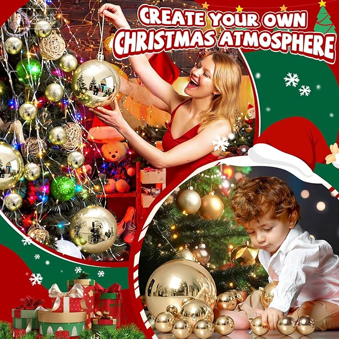 20 Pcs Christmas Ball Ornaments 4 Inch UV Resistant and Waterproof Shatterproof Shiny Plastic Christmas Tree Hanging Ornaments Decoration for Indoor Outdoor Holiday Party(Champagne Gold)