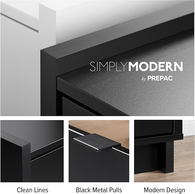 Prepac Black Simply Modern Entryway Table, Narrow Console Table with 3 Drawers, Media Console with Storage, 15.75" D x 60.25" W x 32" H