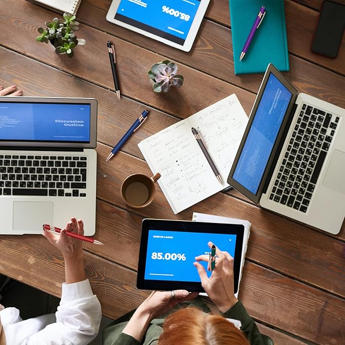 Tenare 12 Pieces 2 in 1 Stylus Metal Ballpoint Pen with Stylus Tip, 1.0 mm Black Ink Ballpoint Pen for Touch Screens(Dark Colors and Rose Gold)