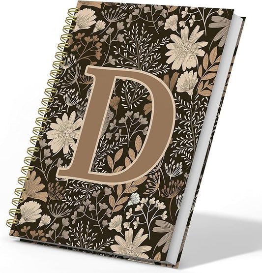 Initial D Personalized Journal Notebook, Boho Floral Journaling Notebooks for Women Girls, Costom Monogrammed Gifts for Women Mom Girls Friends, Letter Spiral Notebook, 5.5x8.3