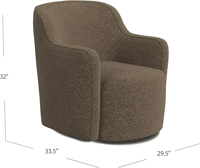 Upholstered 360° Barrel Back Swivel Chair | Accent Chairs for Living Room & Bedroom | Decorative Home Furniture, Brown Boucle