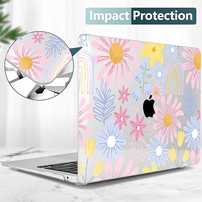 DONGKE Compatible with MacBook Air 13 inch Case 2021 2020 2019 2018 Release A2337 M1 A2179 A1932 with Retina Display Touch ID, Plastic Hard Shell & Keyboard Cover - Florals