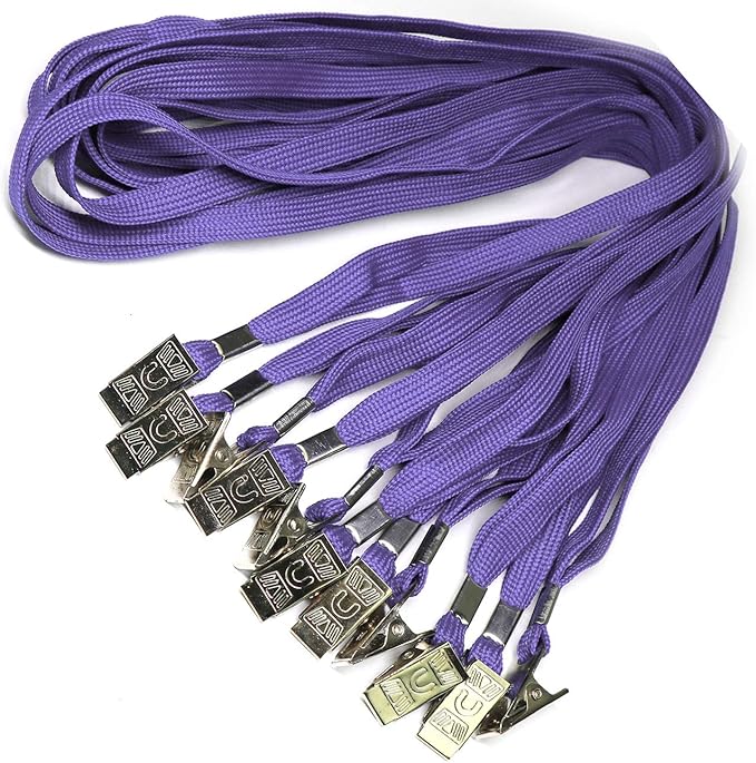 Beebel Lanyard 100 Pack Purple Badge Lanyards Flat Lanyards Round 32" with Badge Clip