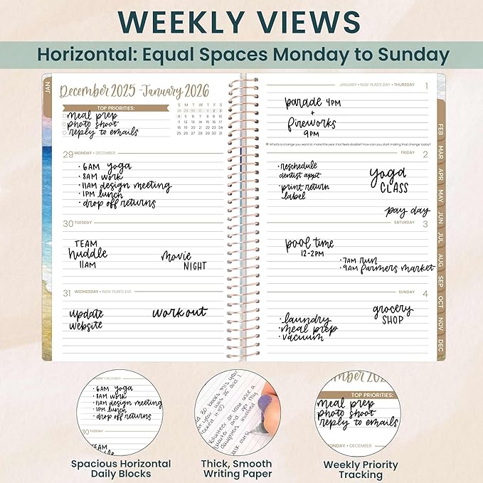 bloom daily planners 2026 Planner (January - December) Calendar Year Organizer - 5.5” x 8.25” - Weekly & Monthly Agenda Book with Stickers & Bookmark - Coastal Calm