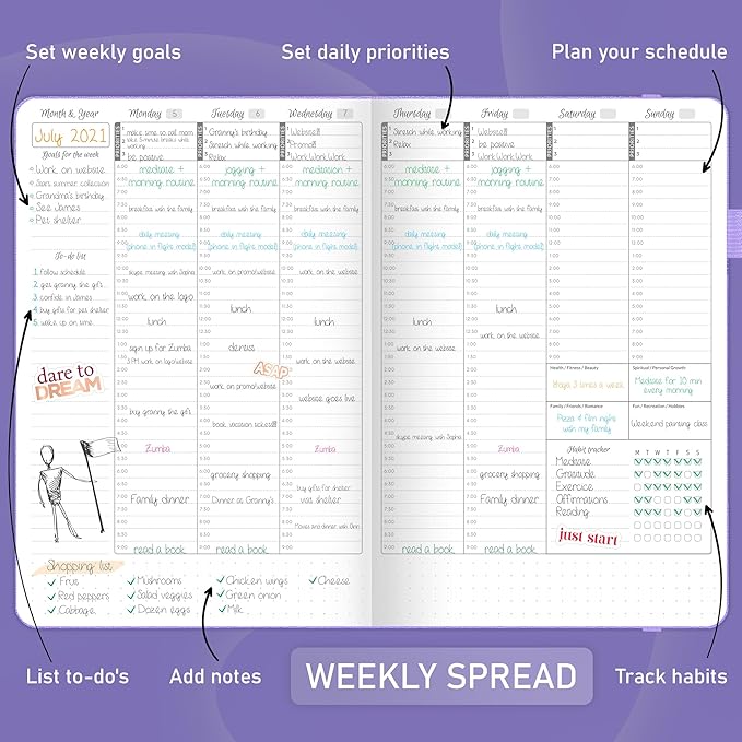 GoGirl Weekly Schedule Planner – Hourly Work & Life Planner with Time Slots – Vertical Agenda Organizer for Daily Productivity, A5 (Lavender)