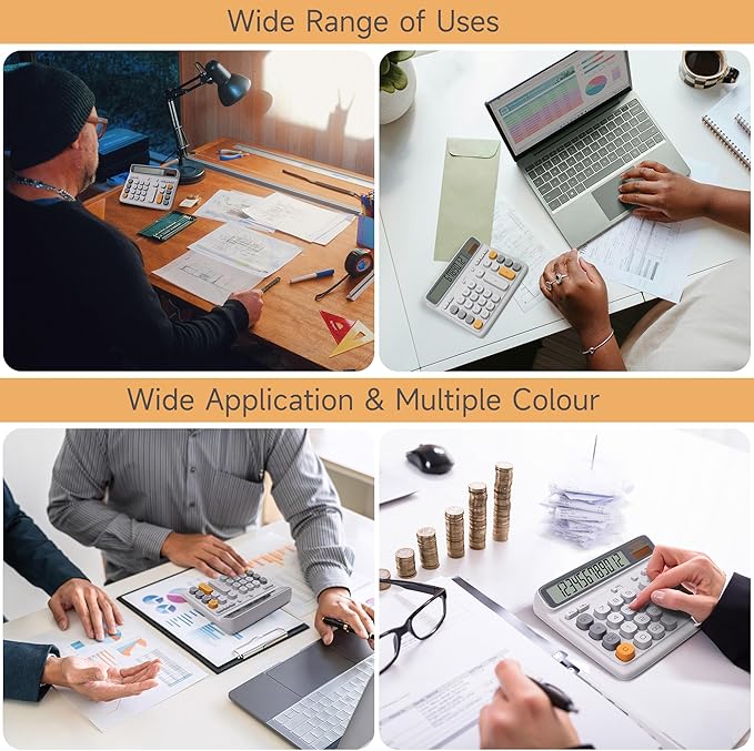 VEWINGL Desktop Calculator, 12-Digit Large LCD Display, Big Computer-Style Keys, Dual Power (Solar & Battery), Auto Sleep Mode, for Office, School, Home & Business 7.5″ x 6.1″ (Gray, L)