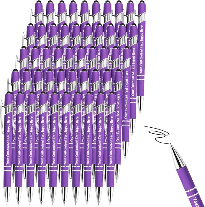 50-500 Pcs Personalized Ballpoint Pen Custom Pens Free Engraved Bulk with Name Logo Soft Black Ink Stylus with Touch Metal Office Gift for Anniversaries Graduations Birthdays