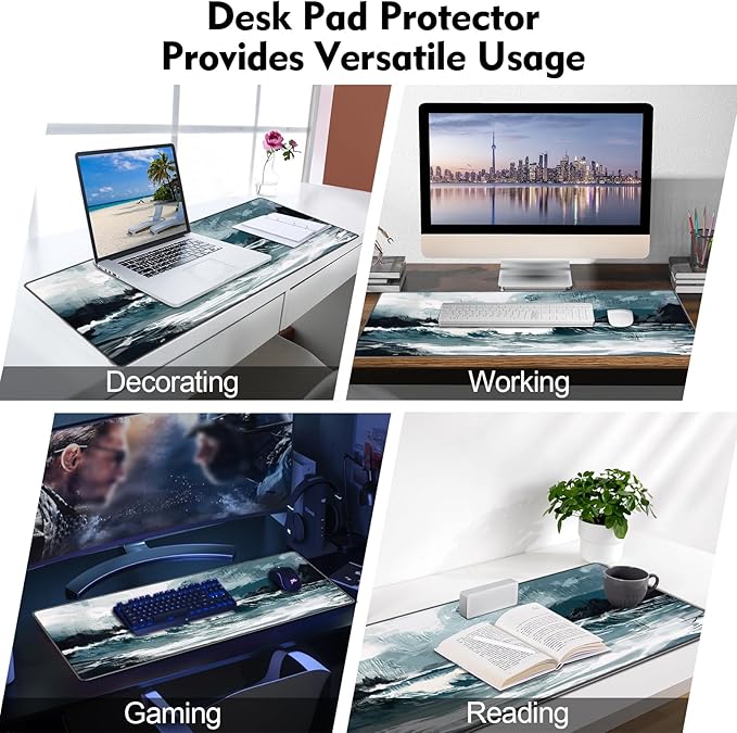 Galdas Gaming Mouse Pad XXL XL Large Long Extended Big Mousepad Non-Slip Rubber Keyboard Mouse Pad with Stitched Edges for Laptop Home Office (31.5x11.8x0.08 Inch) … (Ink Painting)