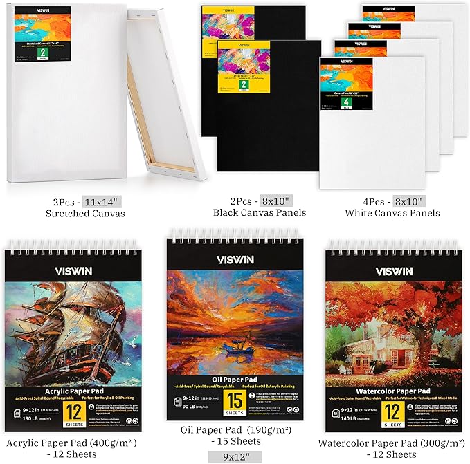 VISWIN 151Pcs All-in-One Art Painting Kit with Aluminum & Beech Wood Easel, 96 Acrylic, Watercolor & Oil Paint Set, Canvases, Painting Set with Complete Art Supplies for Adults, Artists, Beginners
