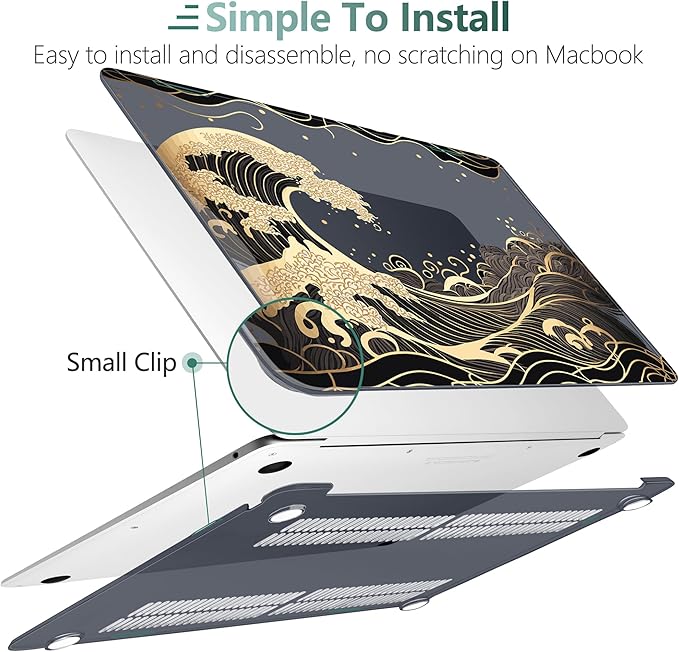 DONGKE Compatible with MacBook Air 13 inch Case 2021 2020 2019 2018 Release A2337 M1 A2179 A1932 with Retina Display Touch ID, Plastic Hard Shell & Keyboard Cover - Golden Wave