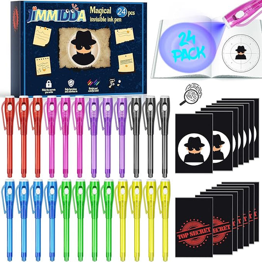 Invisible Ink Pen Spy Game for Kids, Party Favors Toys for Girls Boys, Magic Markers for Boys Girls Fun Outdoor Toys, Birthday for 6-13 Year Old Girls Boys (24PCS+Black Notebooks)