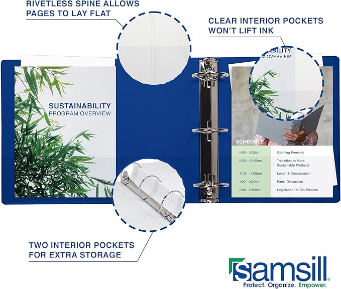Samsill 1 Inch 3 Ring Binders, Made in USA, Economy Round Ring, Clear View Cover, 200 Sheet Capacity - for School, Home, Office - Blue, 4 Pack