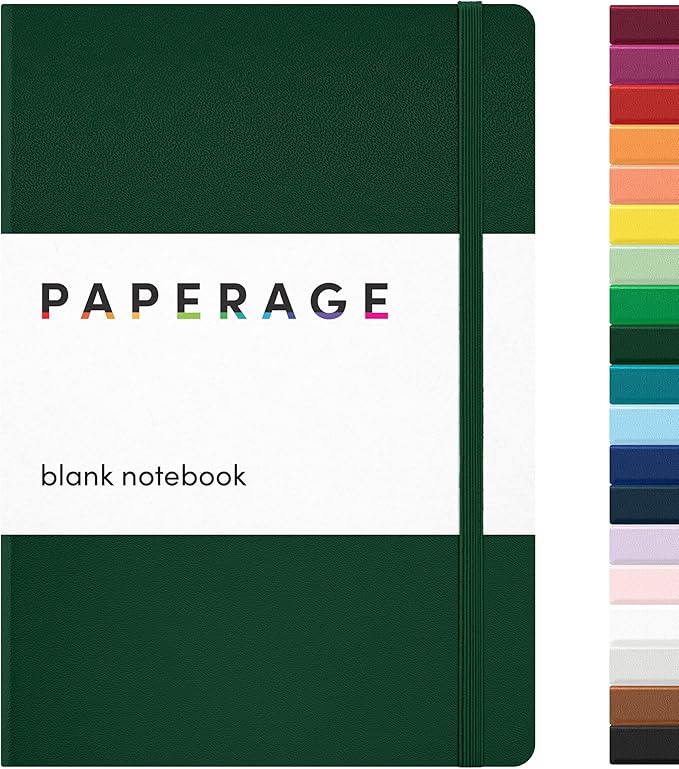 PAPERAGE Blank Journal Notebook, (Dark Green), 160 Pages, Medium 5.6 in x 8 in - 100 GSM Thick Paper – Hardcover Journaling Notebook for Work, School, Note Taking or Sketching