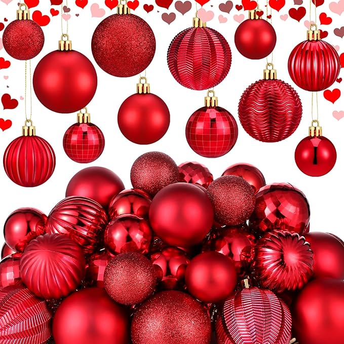 64 Pcs Red Christmas Ball Ornaments Matt Glitter Red Ornament for Christmas Tree 1.6/1.97/2.4 Inch Shatterproof Hanging Xmas Decoration for Tree Holiday Indoor