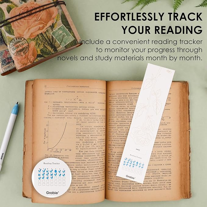 Grabie Watercolor Bookmarks Kit, 12 Monthly Paintable Bookmarks for Kids Women Men, Reading Tracker for Book Lovers, Teachers, Students, Coloring Book, Pocket Watercolor Painting Book