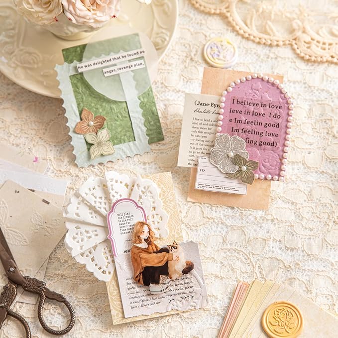 Vintage Floral Scrapbook Paper Set, 150 PCS Textured Craft Paper Kit with Glue Tape for Journaling, Scrapbooking, DIY Crafts, and Art Supplies