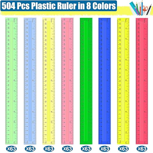 504 Pcs Rulers Bulk, 12 Inch Plastic Assorted Color Clear Rulers with Inches Centimeters Millimeter. Measuring Drawing Tool for Kids, Ideal Back to School Classroom Office Home Supplies